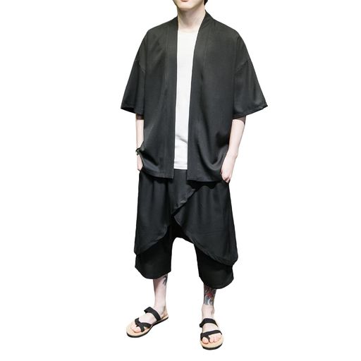 [inotenka] 甚平 メンズ 作務衣 羽織 セットアップ メンズ 上下セット 和風 カジュアル ロング カーディガン 7分袖 ゆったり 薄手 おしゃれ ルームウェア 春夏秋冬 花火大会/祭り/散歩/部屋着 …