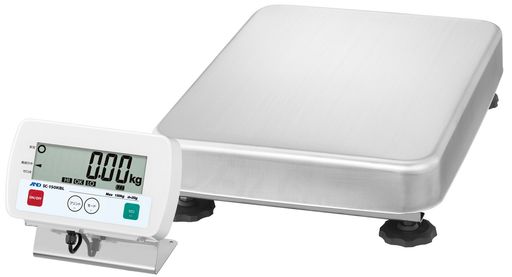 ひょう量:150kg 最小表示:0.02kg(0.05kg) 計量皿寸法:390(W)x530(D)mm 表示モード:kg、個数 外形寸法:台部:390(W)x530(D)x123(H)mm、表示部:250(W)x195(D)x223(H)mm