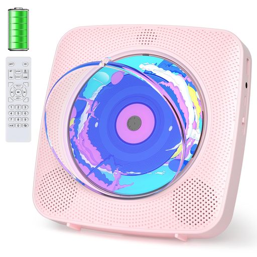 KegaudioCDプレーヤーBluetooth受信/送信cdラジカセスピーカー内蔵卓上&壁掛け式プレイヤー電池内蔵USB充電式1台多役FM/USB対応A-Bリピート再生音楽再生/語学学習/胎児教育日本語説明書付き(ピン…
