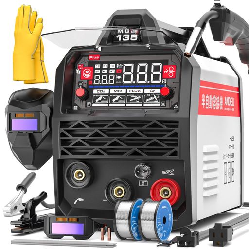 ANDELI半自動溶接機135Amp100V/200V兼用パルスMIG/ノンガスMIG/被覆アーク溶接/LiftTIG対応1台4役電気溶接機インバーター直流溶接機定格使用率60 板厚6mmまでMIG溶接半自動LED液晶表示