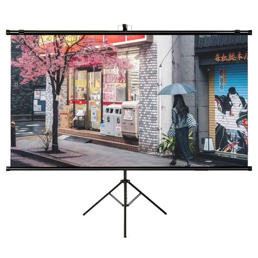 SIRUNLY 自立式 プロジェクター スクリーン 84インチ 大型 16:9 スクリーン 吊り下げ可能 スタンド付き 高さ調節可能 しわになりにくい 軽量 多機能 三脚 折り畳み式 簡単設置 電源不要 ホー…