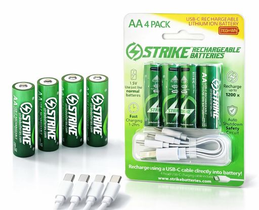 【大容量・安定した1.5V出力】1本あたり3100mWh・2100mAh。一般的な単3形サイズで、対応機器へ安定した電圧を供給します。 【USB-Cで直接充電】各電池にUSB-Cポートを搭載。専用充電器を用意せず、付属ケーブルで手軽に充電できます。 【便利な4本セット】大容量単3形リチウムイオン充電池4本と分岐USB-C充電ケーブルを同梱。LED表示で充電状態も確認できます。 【最大約1200回充電】繰り返し使えるため、使い捨て電池の使用本数や交換の手間を抑えられます。 【多重保護回路】短絡・過電圧・過電流・高温に配慮した保護設計。高消費電力の対応機器にもおすすめです。