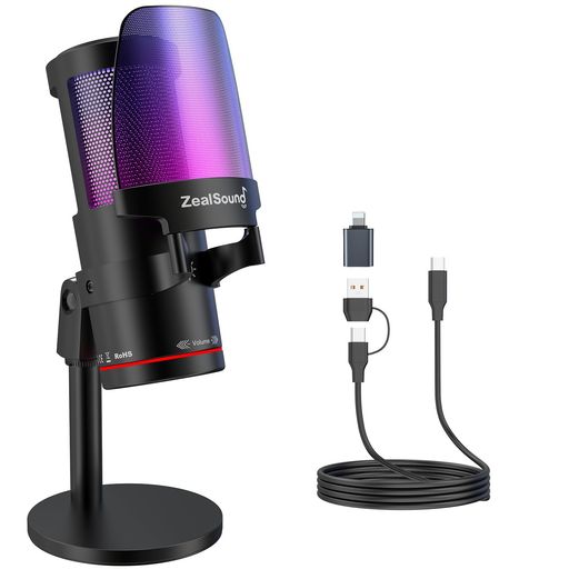 Zealsound USB ゲーミングマイク *Phoneマイク コンデンサーマイクミュートボタン カーディオイド指向性 RGB光り プラグ&プレイ パソコン 実況 ライブ配信 ポットキャスト ストリーミング Skype D…