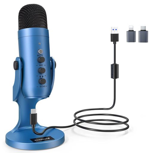 ZealSound USBマイク コンデンサーマイクPC用 配信用マイク 単一指向性 録音/ライブ配信/ゲーム実況/会議用 エコー機能付き 高感度集音 YouTube/Skype/LINE 生放送 USB ミニ