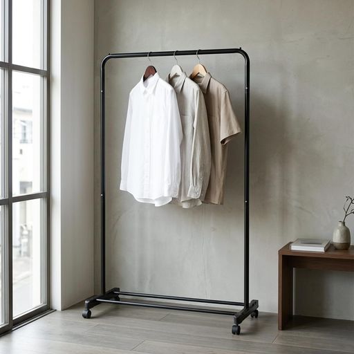 Wall Furniture - 不二貿易ハンガーラックワイド幅90cm棚付きコートハンガー洋服掛け衣類収納キャスター付きAURAブラック41015