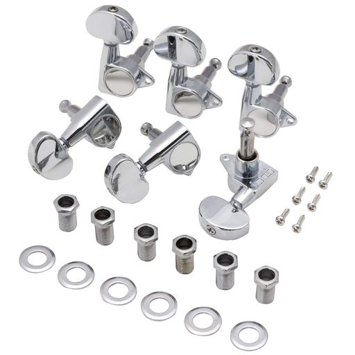 【適合穴径】10mm 【タイプ】単式ロトマチック、ギア比:14:01 【セット内容】左右各3個(合計6個) 【取り付けに関する注意】パーツの取り付けには専門的な知識、技術、環境が必要です。条件が整わない場合は、必ずギターリペアショップに依頼してください。 【ご注意】取り付け時に発生したキズやビス折れなどの破損については、当社では責任を負いかねます。