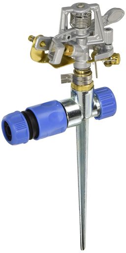 特徴:散水の高低角度を変えて散水距離を調整できるメタル製のスプリンクラー 最大散水距離:約20m(水量・水圧によって異なる) 首振り幅調整:360度・30~270度、水の形状:噴霧・ストレート 接続適合ホース:内径12~15mmx外径20mmまで 材質:亜鉛合金鋼・ABS・PP