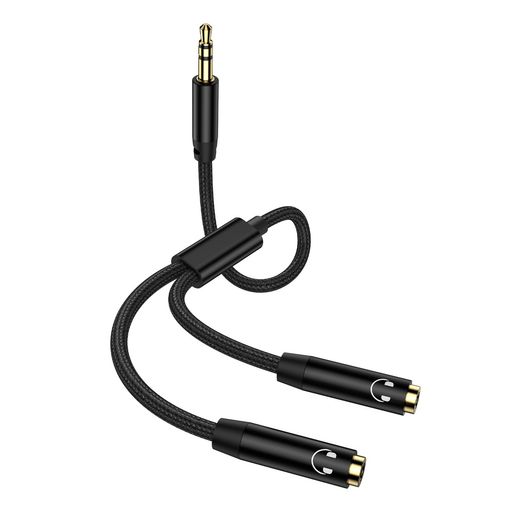 HUHUTa 3.5mm オーディオ分配ケーブル 3極/TRS イヤホン分岐コード ヘッドホン延長ケーブル aux ケーブル 二股 26CM