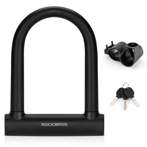 ROCKBROS U字ロック 自転車 鍵 自転車 ロック カギ式 バイクロック 高切断対抗 直径22mm 頑丈 盗難防止 シリコンカバー