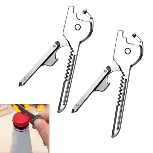 【商品仕様】サイズ:7cmx2cm、マルチツール*2個。 【6in1折りたたみマルチツールキーホルダー】プラスマイナスドライバー、栓抜き、超小型ワンピースドライバー、波型カッターなど6つの機能を1つに凝縮したコンパクトなマルチツール。 【耐久性のあるステンレス製】ステンレス製なのでさびにくく丈夫、耐腐食性と切削性が非常に優れています、長期間使用でき。 【コンパクトで軽量なため】折りたたんだ状態での長さは僅か70mm、穴付きでキーホルダーに簡単に装着可能、携帯性に優れています。90度開閉で簡単に使用でき、180度で完全に開くときは2つ目のキャッチがあり。 【様々なシーンに適用】アウトドア旅行、釣りなどの野外活動だけでなく、小包開封、宅配開封など幅広く活用できます。