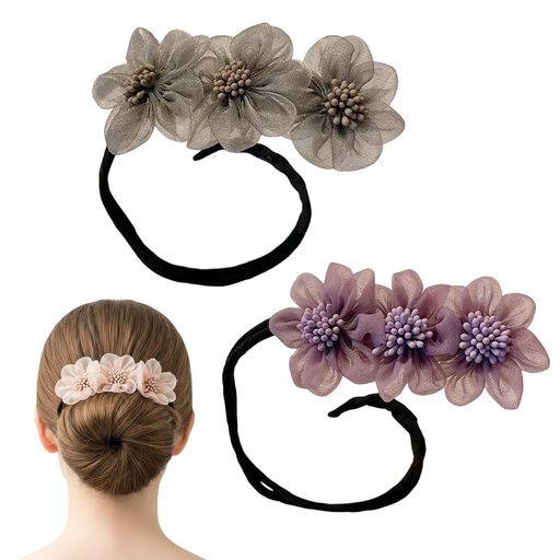 BLOOPICお団子ヘアメーカー2本セットヘアアレンジスティックまとめ髪を美しく少女髪束ね3つの花のデザイン伸縮性のあるヘッドバンド快適な着心地アップスタイル飾り長時間キープ力使用…
