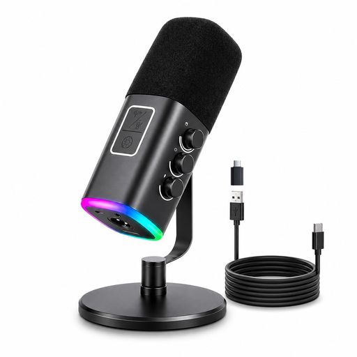 VCOM ダイナミックマイク 配信 録音 USB/XLR接続対応 ゲーミングマイク 単一指向性 PC用 PS4/PS5対応 192kHz/24bit RGBライト ゼロ遅延モニタリング ゲーム実況 ポッドキャスト スタジオ録音 予備マ…
