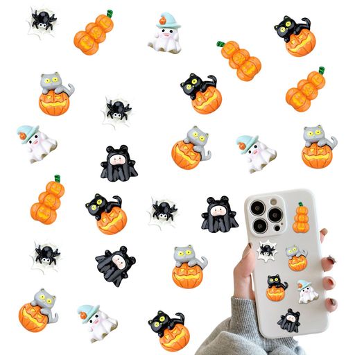 Rakuten - ハロウィンパーツ30個セット可愛い大きめ蜘蛛おばけカボチャハロウィンデコパーツ携帯ケースヘアクリップアクセサリーレジン封入パーツハロウィン飾りハンドメイドDIYデコ素材(マルチ…
