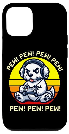 iPhone 15 Gamer White Labrador Pew ビデオゲーム レトロ サンセット 男の子 女の子 スマホケース