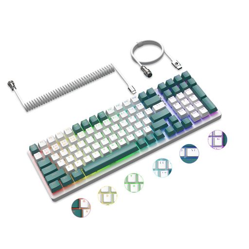 A.JAZZ+ZiYouLang K6 ワイヤレスキーボード 96% 3モードメカニカル ホットスワップ 2.4Ghz/Bluetooth 5.0/Type-C 4000mAhコイル状 USB ケーブル付き 青軸 キーボード 18RGB