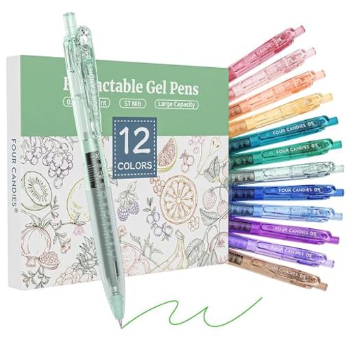 Four Candies パステル カラージェルボールペン 0.5mm ゲルインキボールペン 12本セット ノック式 おしゃれ 書きやすい かわいい 文房具 中学生 12色 カラーインク