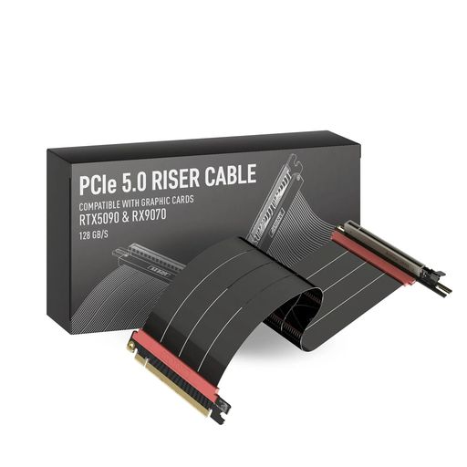 LINKUP - AVA5アーマーPCIE 5.0 ライザーケーブル | RTX5090 RX9070 GPUに対応 | x16 128GB/s速度 | PCIe 4.0 & WRX80/WRX90Eと互換性あり | 左角 ブラック 15cm(全長