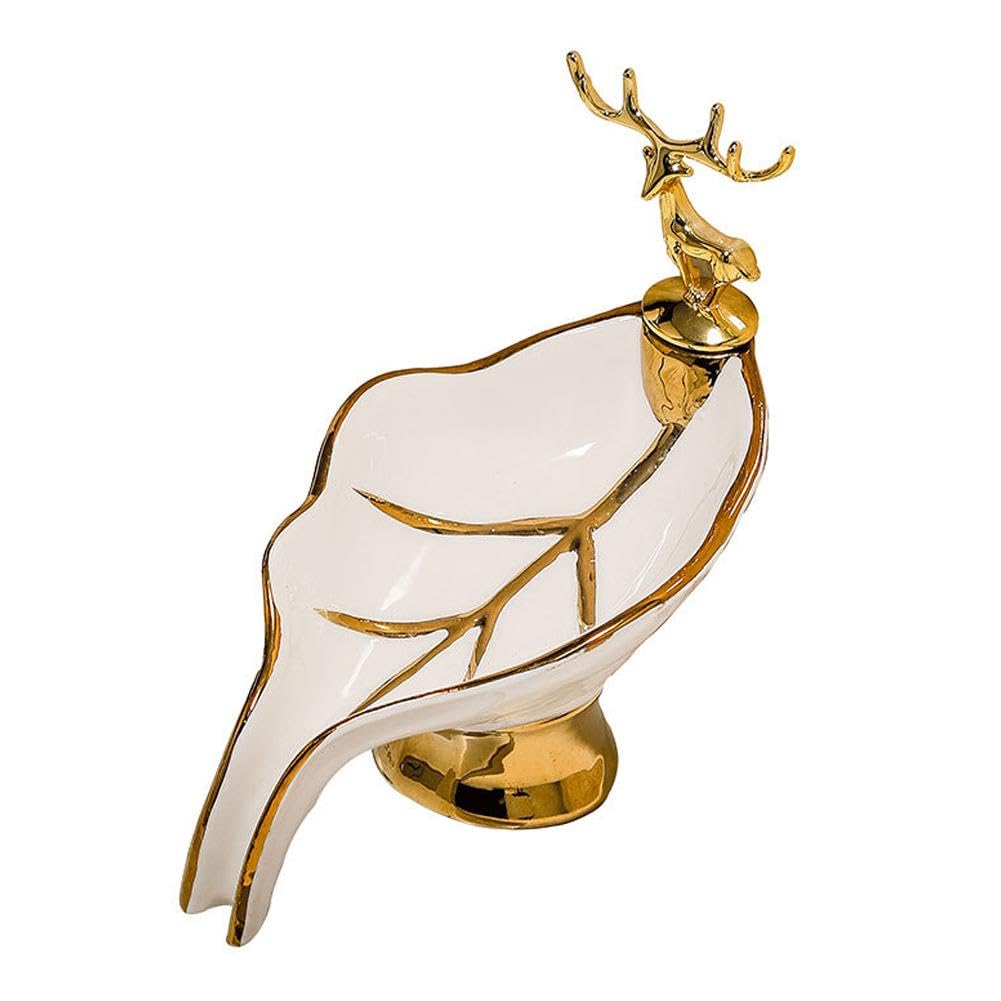 石鹸置き ソープ置き 葉っぱの形 ソープトレイ 石けん皿 セラミック製 鹿 雕像 石鹸ケース ソープディッシュ 石鹸箱 水が流れる お風呂 バスルームグッズ 浴室 洗面台などに適用
