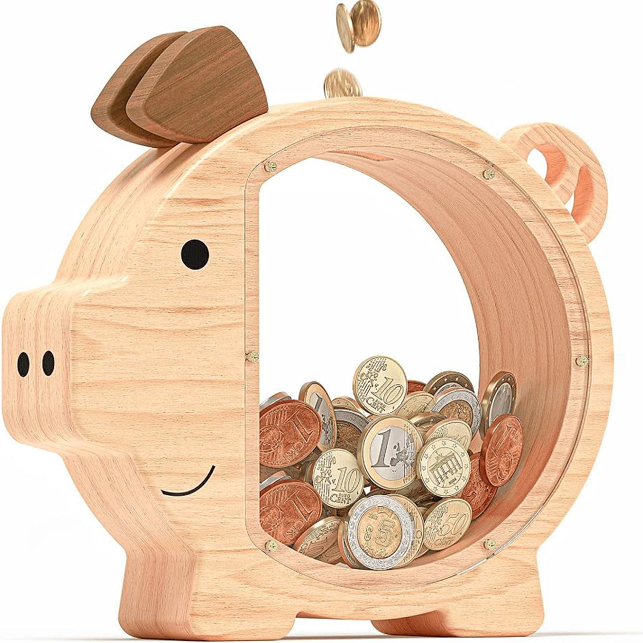 貯金箱 木製 可愛い豚の形 透ける プレゼント お札 小銭 コイン　紙幣 木箱 ぶた おしゃれ 子供 ギフト..