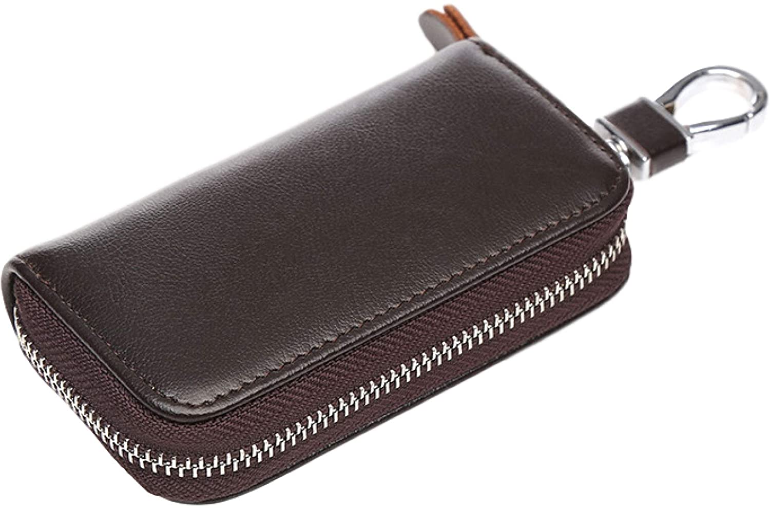 メンズ キーケース 車 レザー カード 大 容量 本革 スマート カラビナ 付き カード ポケット (ダークブラウン)