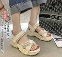 サンダル レディースシューズ 厚底サンダル カジュアルサンダル 女性サンダル マジックテープ アンクルストラップ ガールズシューズ 軽量 歩きやすい 履きやすい...