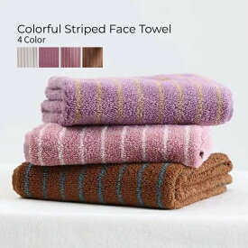 フェイスタオル 綿100％ タオル カラフルストライプ柄 吸水 速乾 厚手 おしゃれ インテリア キッチン ..