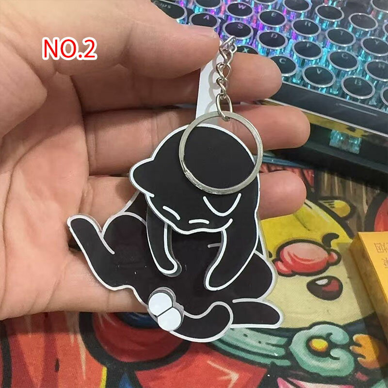 送料無料 2個セット 面白い 猫型 キーホルダー ねこのたまたま おもしろい くるくる回る ネコ ?カステ..