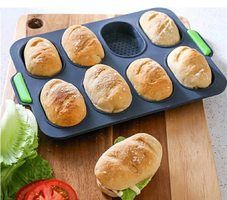 パン型 ミニバゲット 2PCS ホットドッグ型 食パン フランスパン 焼き型 通気性 シリコン ハンドル ミシ..