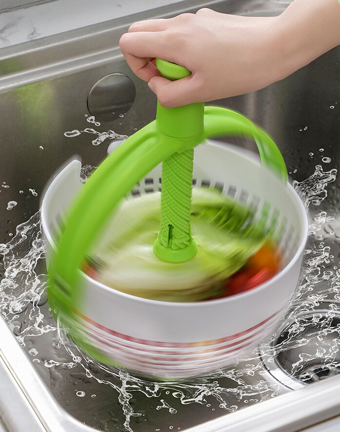 野菜水切り器 サラダスピナー ザル かご 野菜水切りかご 吸盤 手動 回転式 ハンドル付き 押すだけ 野菜..