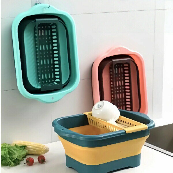 【無料送料】折りたたみ式ストレーナー 果物・野菜洗いバスケット コランダー 食器水切り シリコン製 ..