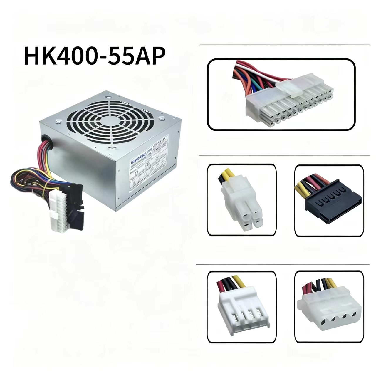 ★新品 Huntkey HK400?55AP 電源ユニットです。 ★型番：HK400?55AP ★定格出力：300W ★外形サイズ：15cm ×14cm ×8.5cm ★コネクタ一覧 ・マザーボード：24P ・CPU：4P ・SATA：3個 ・IDE 大4P：2個 ・フロッピー用 小4ピン ★LENOVO製デスクトップPCの交換用電源としてご利用いただけます。 ★送料無料 ★3ヶ月間の品質保証付きです。 ★ご入金確認後、4〜7日程度でお届けいたします。 ★注意事項：ご購入前に、お手持ちのLENOVOパソコンのケースサイズ・各コネクタ形状・必要な消費電力を必ずご確認ください。取り付け作業には電気関連の専門知識が必要となります。