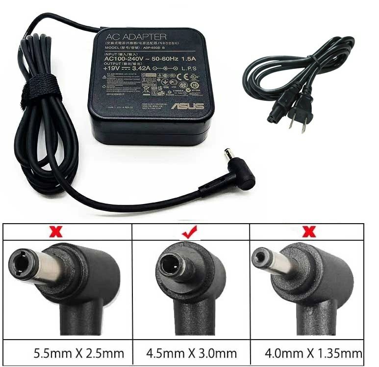 Rakuten - 新品Asus エイスース ADAPTER ADP-65GD D 19V3.42A 65W ACアダプター DCプラグサイズ：外径4.5mm内径3.0mmセンターピンタイプ 電源ケ