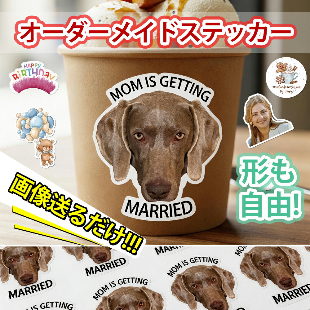 Rakuten - 【新商品登場】ステッカー シール オーダーメイドステッカー カスタマイズステッカー オリジナルステッカー 写真入り 名入れ 動物可 キッツ可 アニメ可 文字可 A4サイズ 4枚セット 画像送るだけのオーダーメイド