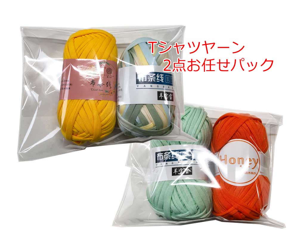 【Tシャツヤーン ランダム2点パック】 フックドゥ・スパゲッティ　ハンドメイド 手芸 DIY 手作り マスク 紐 ゴムのサムネイル