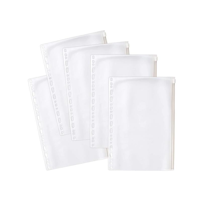 nakoneko ルーズリーフ b5 ファスナー 付き 26穴 領収書ファイル クリアポケット 収納 整理 片付け (5枚セット)