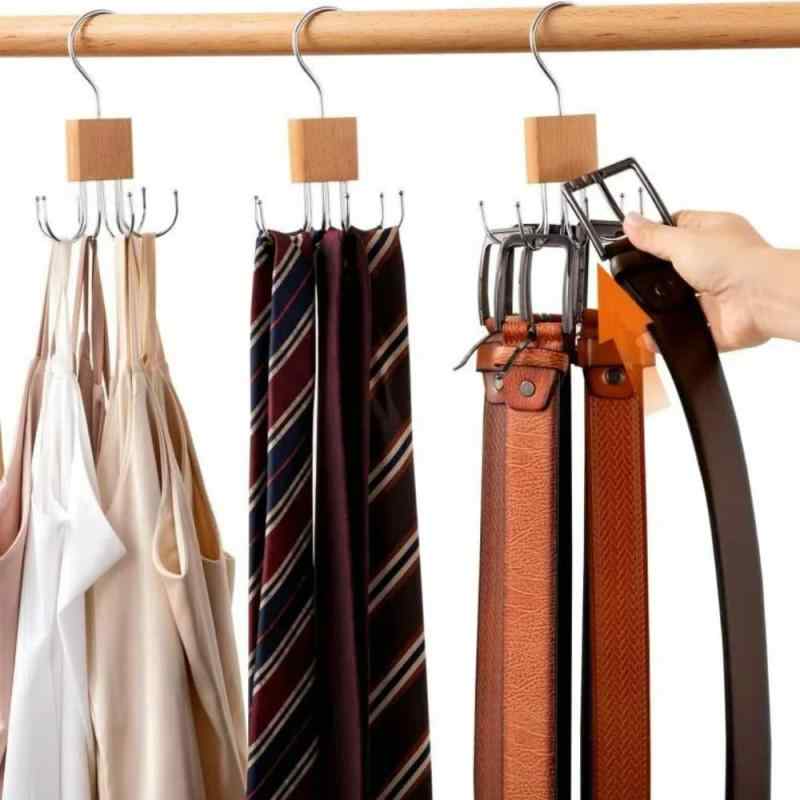 ベルトハンガー 3本組 ベルト収納 木製 ネクタイハンガー ネクタイ掛け 多機能 回転式 小物 折り畳み 省スペース 6本掛け 360度回転 収納 キッチン/玄関/洗面所/オフィス/クローゼット用 （