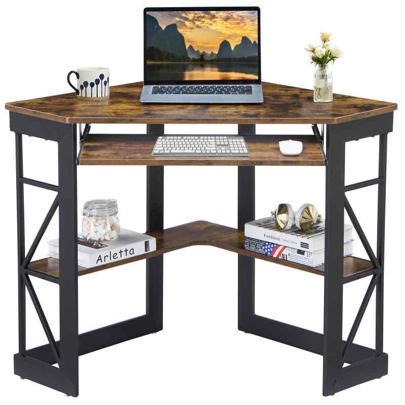 VECELO コーナーデスク 三角 ラック付