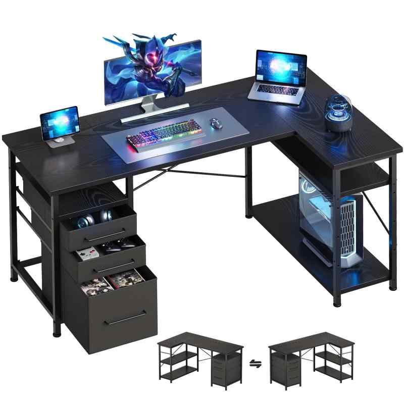 Maihail SZ901-902-JP パソコンデスク l字デスク 机 勉強机 学習机 右棚左棚 pcデスク コーナーデスク 本棚付き 引き出し付き