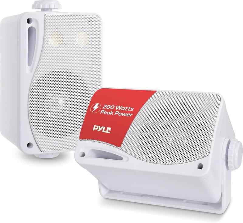 PYLE PLMR24 400 Watt 3 Way Marine Audio Boxed Mounted Mini Speaker System 141［並行輸入］