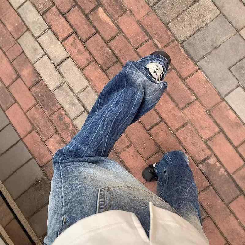ジーンズ メンズ デニム パンツ ジーパン ボトムス ズボン ヴィンテージ風 ダメージ加工 クラッシュ加工 スリット 微フレア ブーツカット レギュラー ストレート スリム 細身 アメリカン カジュアル 普段使い 日常着
