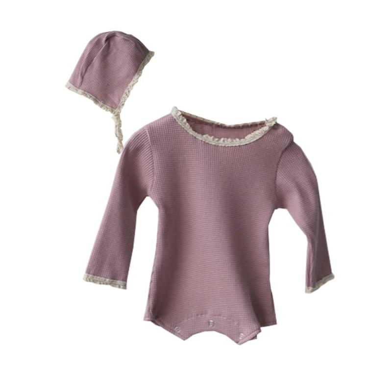Baby koiベビー服新生児赤ちゃんボディスーツ長袖春秋女の子男の子帽子付き2点セットレース月齢フォト用出産準備贈り物