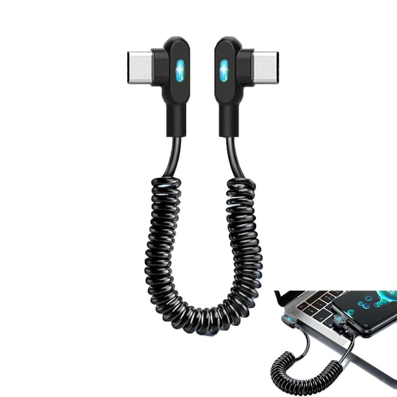 YFFSFDC USB-C - USB-Cケーブル 伸縮コイル L字型 to L字型 スプリングコイル PD 100W急速充電対応 高速データ転送 車載スマートフォン充電ケーブルに使用可能 iPhone、ノートパソコン、カメラなどに対応 1m
