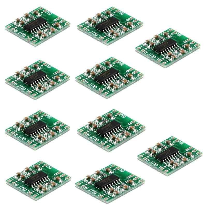 Hailege 10個セット PAM8403 2x3WミニデジタルパワーアンプボードAMPクラスD 2.5-5V入力デュアルチャンネルステレオ、5V電源は3W +3 Wの電力を出力でき、4Ω、8Ωの小型スピーカーを直接駆動でき、出力電力、十分なエネルギー、優れた音質。超ミニボリューム：1.85 x 2.11 cm。小さなスペース内でさまざまなデジタル製品に簡単に配置でき、高効率の増幅LCフィルターを備えた独自のクラスDデジタルパワーレスボードは、コンピューターのUSBから直接電力を供給できます。優れたノイズ抑制、スピーカーに近い耳の場合は音声入力がなく、ノイズが聞こえません。