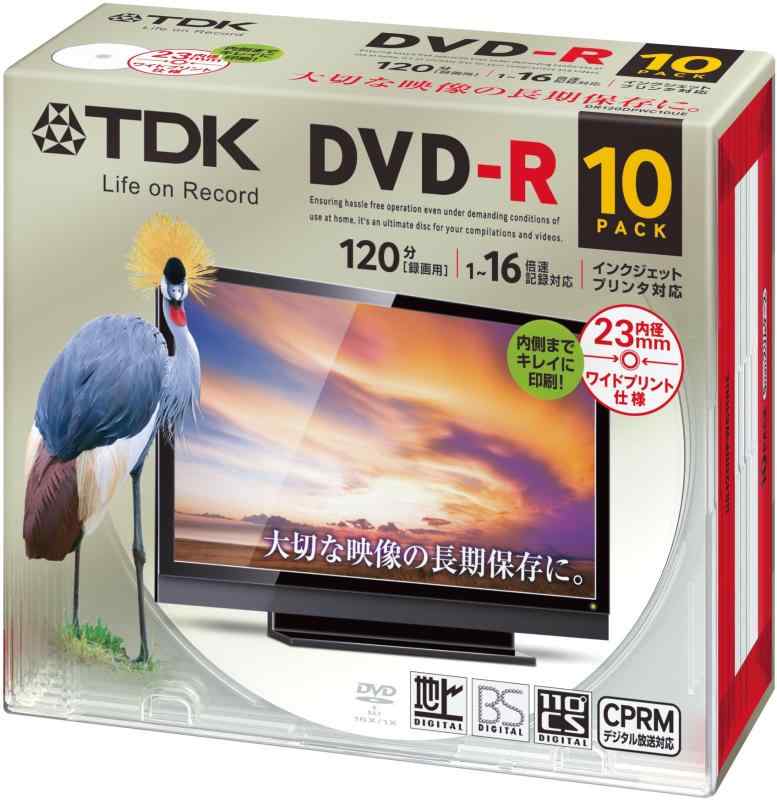 TDK 録画用DVD-R デジタル放送録画対応(CPRM) 1-16倍速 インクジェットプリンタ対応(ホワイト・ワイド) 10枚パック 5mmスリムケース DR120DPWC10UE