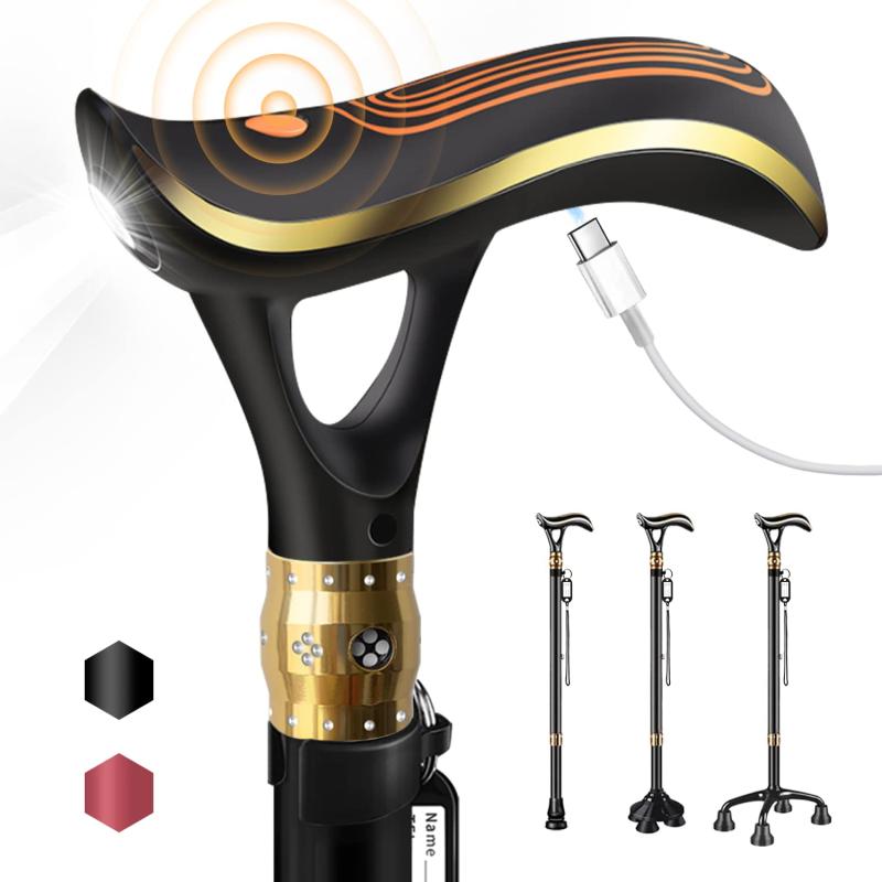 ispuoocti 多機能ステッキ杖-杖 男性用と女性用けのスマートアラームとLEDライトを装備-自立式伸縮調整..