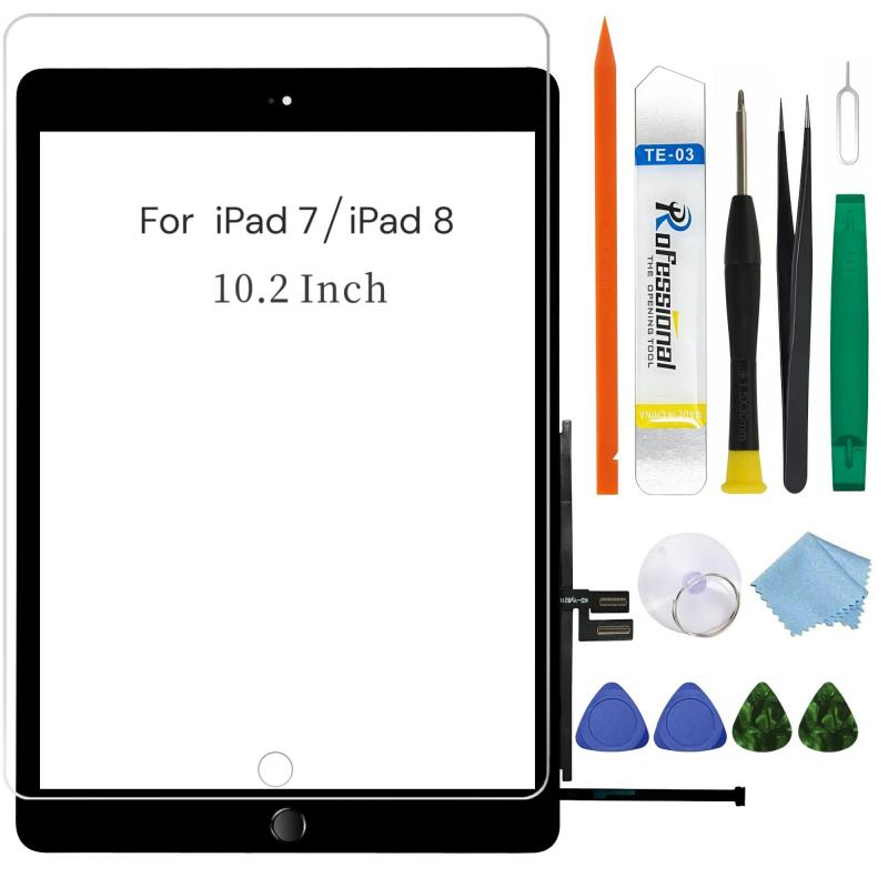 タッチパネル交換用 10.2インチ 2019 iPad 第7世代（A2197 A2198 A2200）/ 2020 iPad 第8世代（A2270 A2428 A2429 A2430）ガラスタッチデジタイザー交換修理用、取り付け済み接着剤、ツール修理キット + ガラ