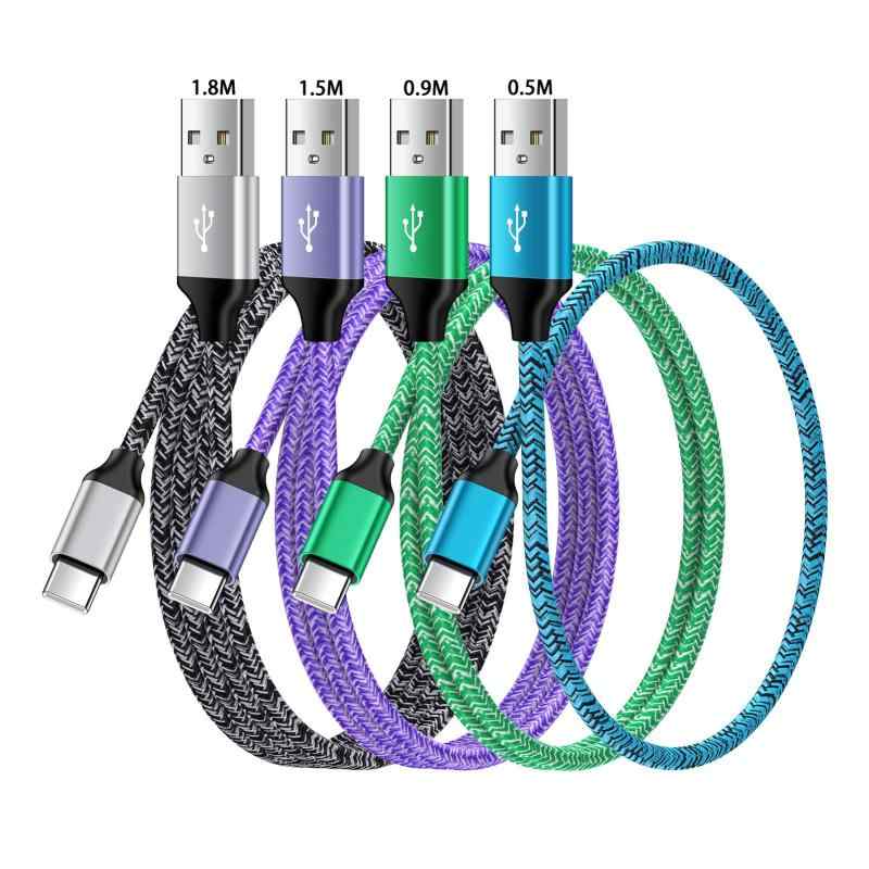 ANNIBER USB タイプC ケーブル 4本/4色 アンドロイド Type-C 携帯充電 スマホ急速充電 Quick Charge3.0対応 iPhone 15/Xperia/Galaxy/LG/iPad Pro/MacBook/その他 Androi
