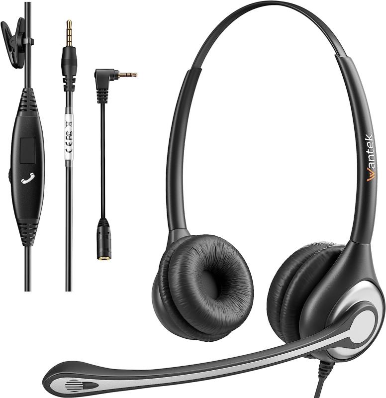Wantek ヘッドセット有線 3.5mm 4極ミニプラグ ノイズキャンセリングマイク付き 手元コントローラー PC用ヘッドホン Web会議、Skype、オフィス、在宅勤務、テレワーク、リモートワーク、コール