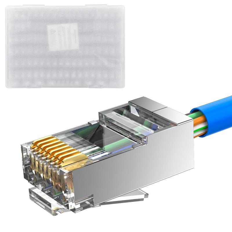 Rakuten - MOGOOD Cat 6A RJ45直通モジュラープラグ、シールド（STP）外部接地コネクタ、ソリッドまたはツイストS/FTPイーサネットケーブルに適している