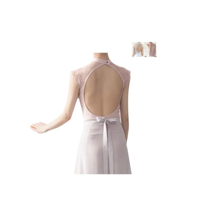 ProDance(プロダンス) ライトブルー・パールピンク ハイネック レース バレエレオタード PLHI001M